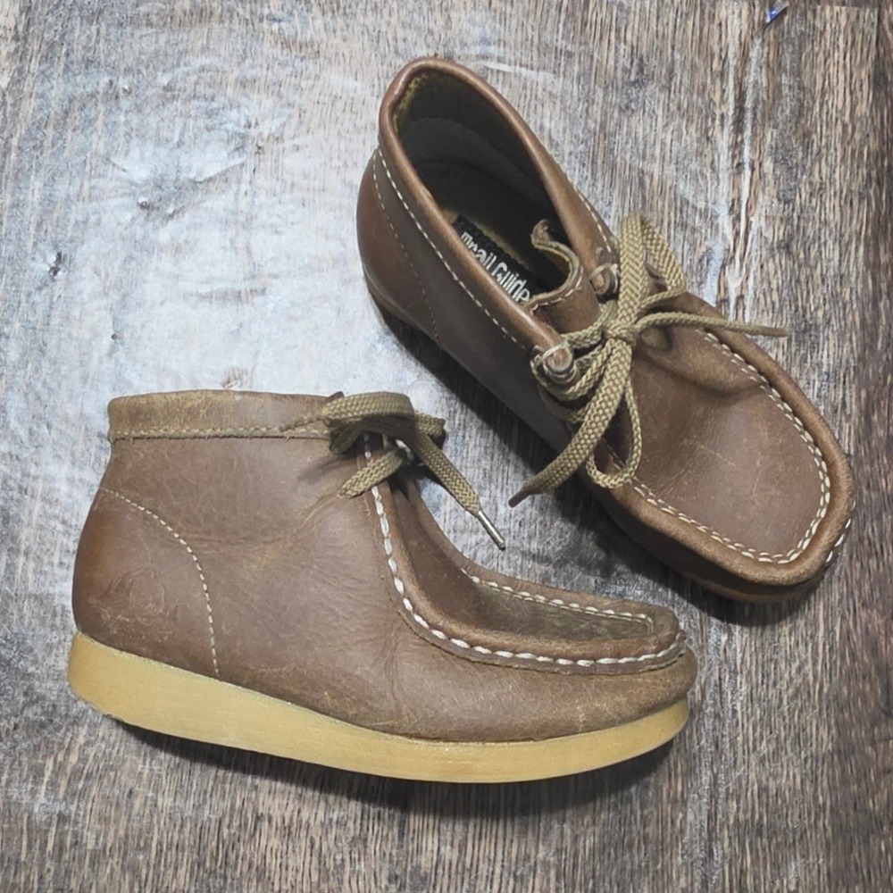 SMALL GUIDE Chukka Boots Kids 1 / 1.5 Brown Leather Moc Toe Lace Up Crepe Sole